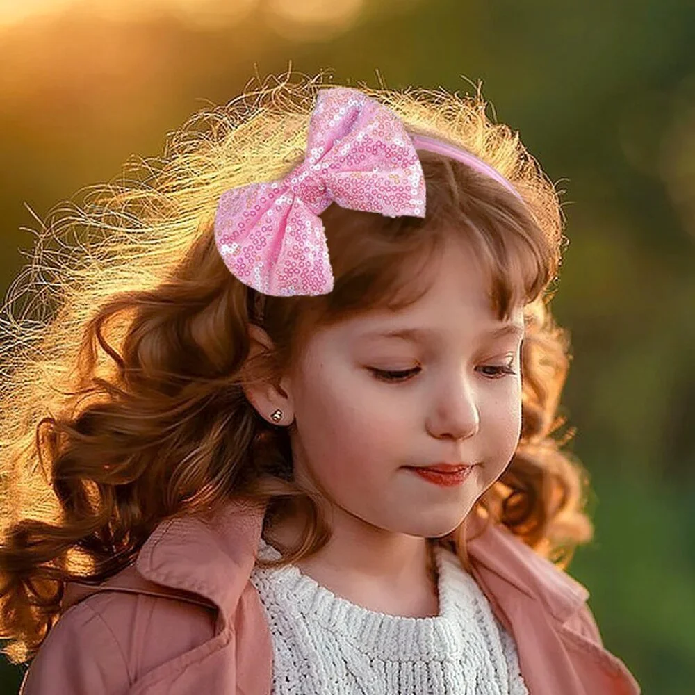 Love Fairy 4.3-Inch Sparkly Sequin Bow Tie Headbands - Boutique Ribbon Bows for